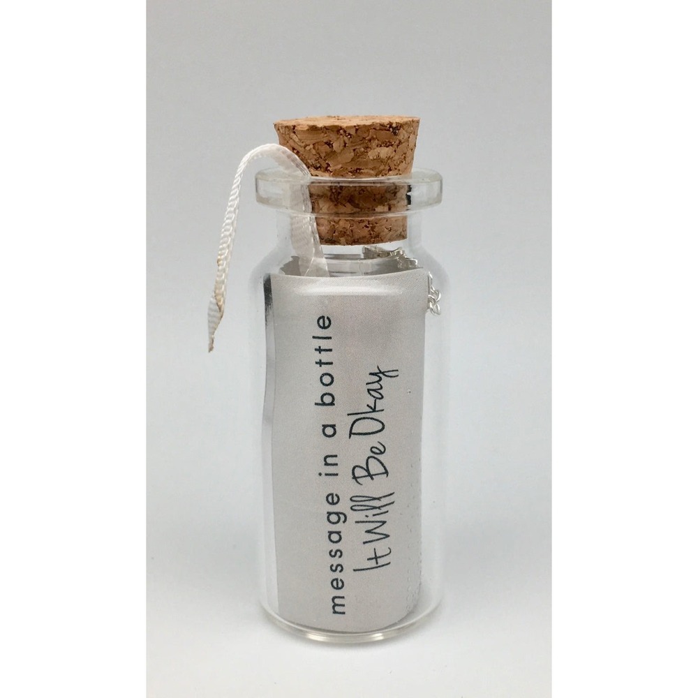 Lucky Feather Message in a bottle silver necklace‎ - it will be ok